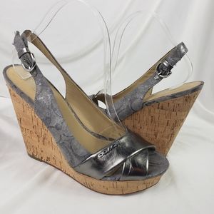 Coach Jessy Metallic Sling Back Cork Wedge